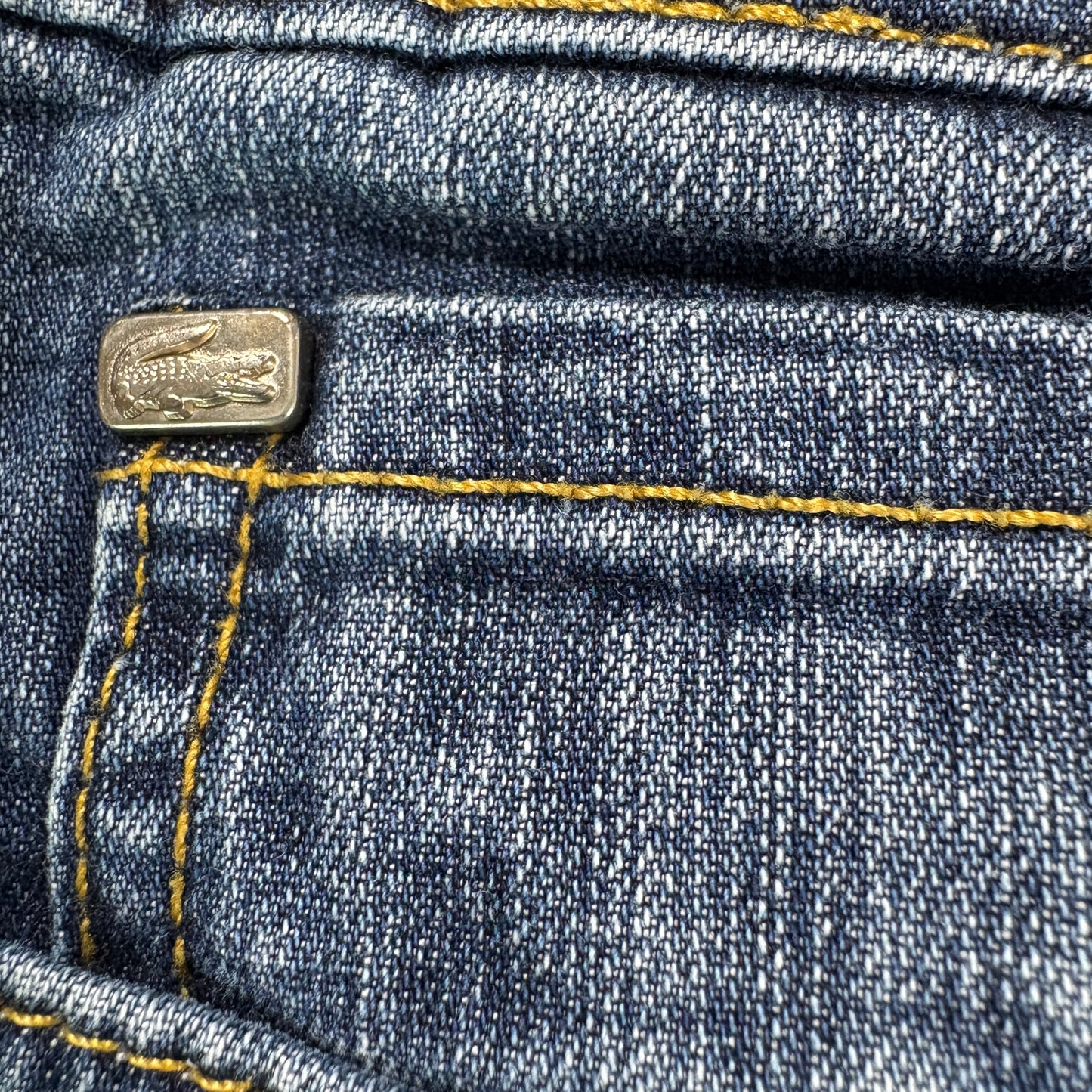 Lacoste Men’s Jeans 40 Dark Wash Denim Straight Leg Croc Logo Embroidered Pockets