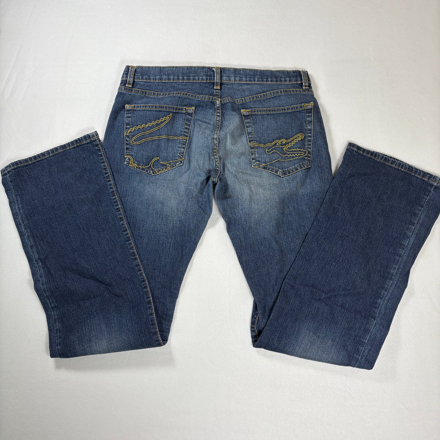 Lacoste Men’s Jeans 40 Dark Wash Denim Straight Leg Croc Logo Embroidered Pockets