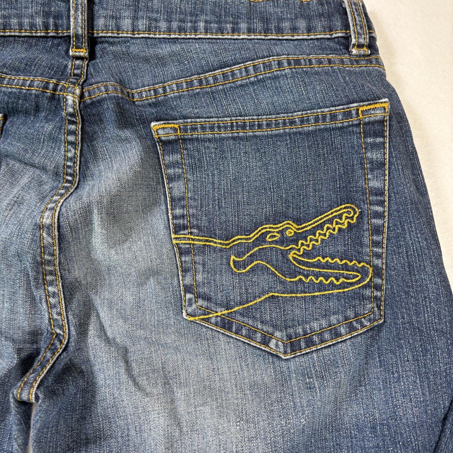 Lacoste Men’s Jeans 40 Dark Wash Denim Straight Leg Croc Logo Embroidered Pockets