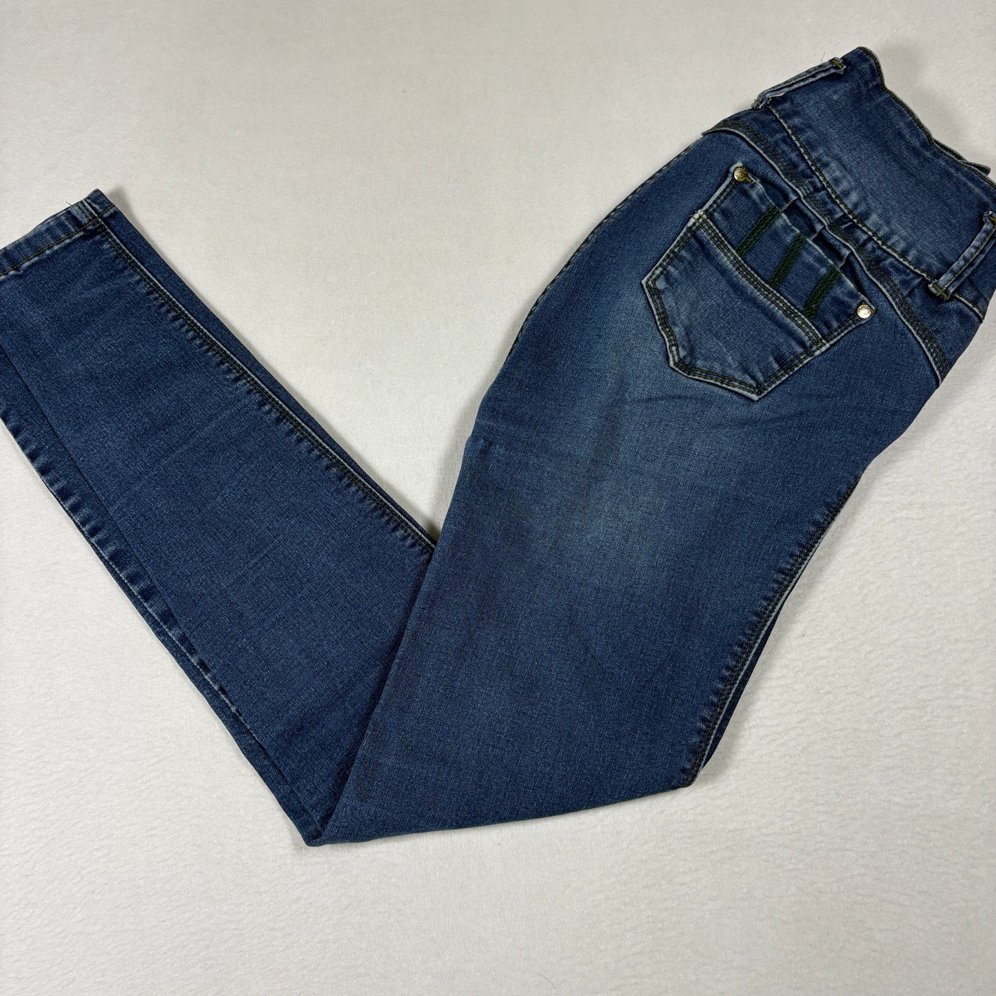 Tissini Womens Jeans Dark Wash Distressed Skinny High Rise Push Up Y2K Size 14