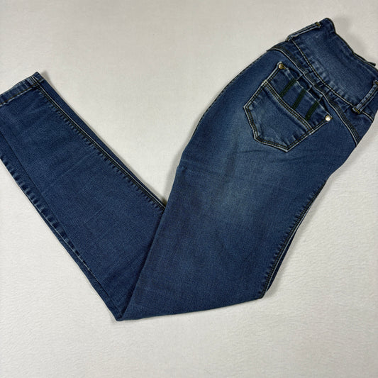 Tissini Womens Jeans Dark Wash Distressed Skinny High Rise Push Up Y2K Size 14