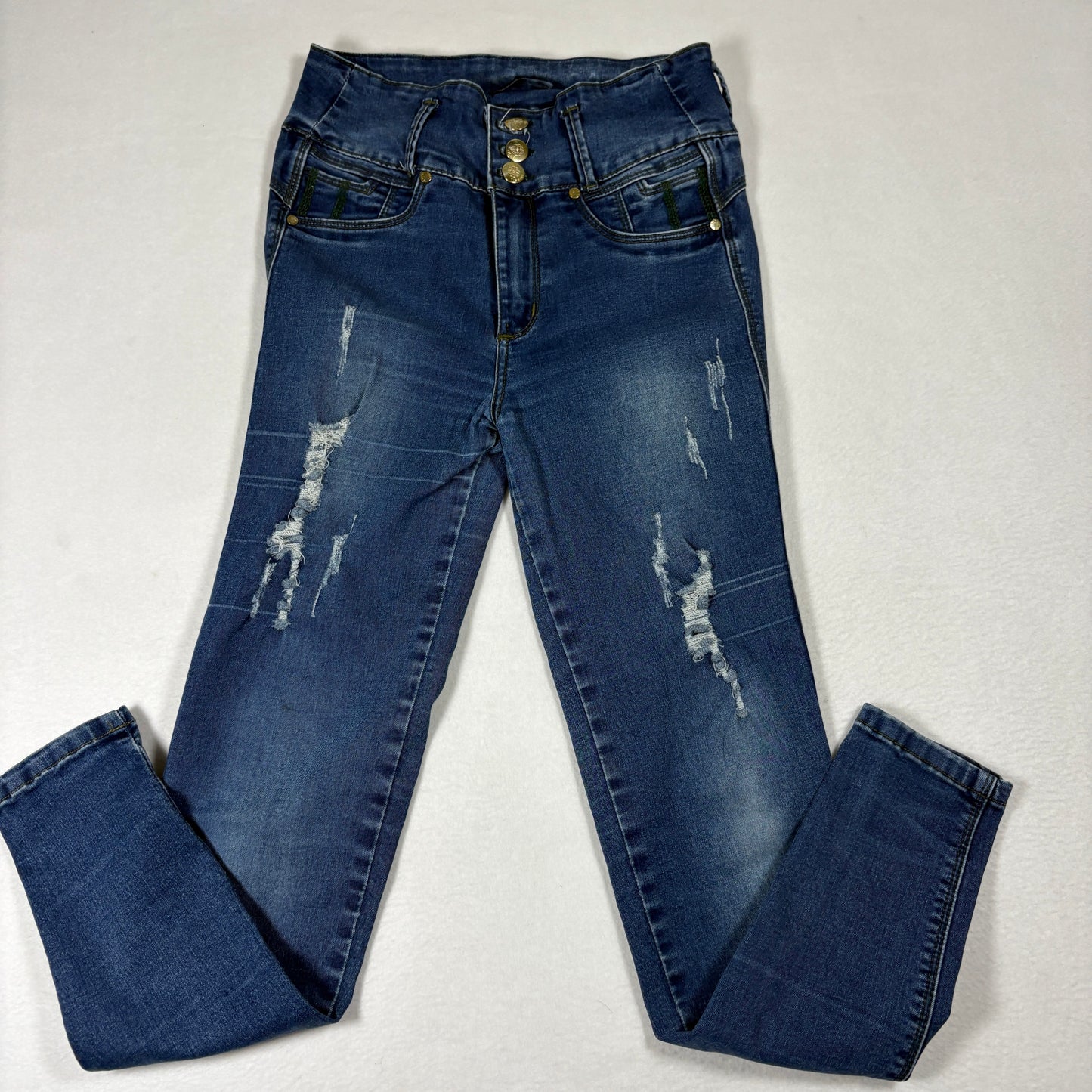 Tissini Womens Jeans Dark Wash Distressed Skinny High Rise Push Up Y2K Size 14