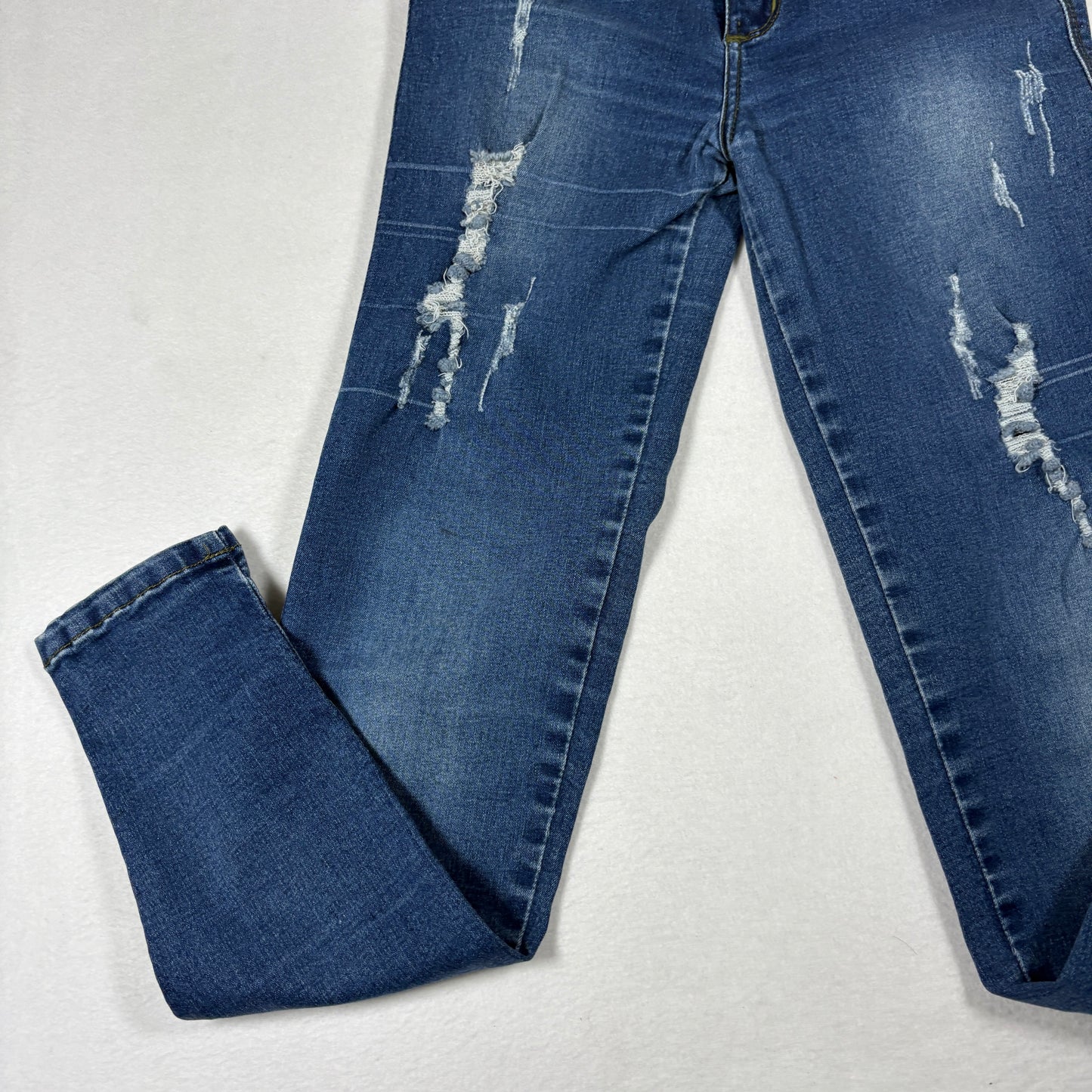 Tissini Womens Jeans Dark Wash Distressed Skinny High Rise Push Up Y2K Size 14