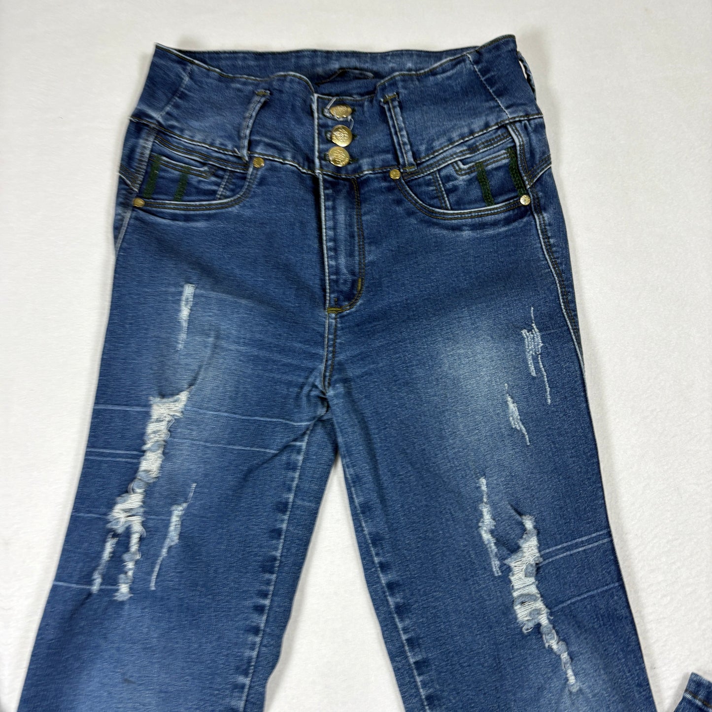 Tissini Womens Jeans Dark Wash Distressed Skinny High Rise Push Up Y2K Size 14