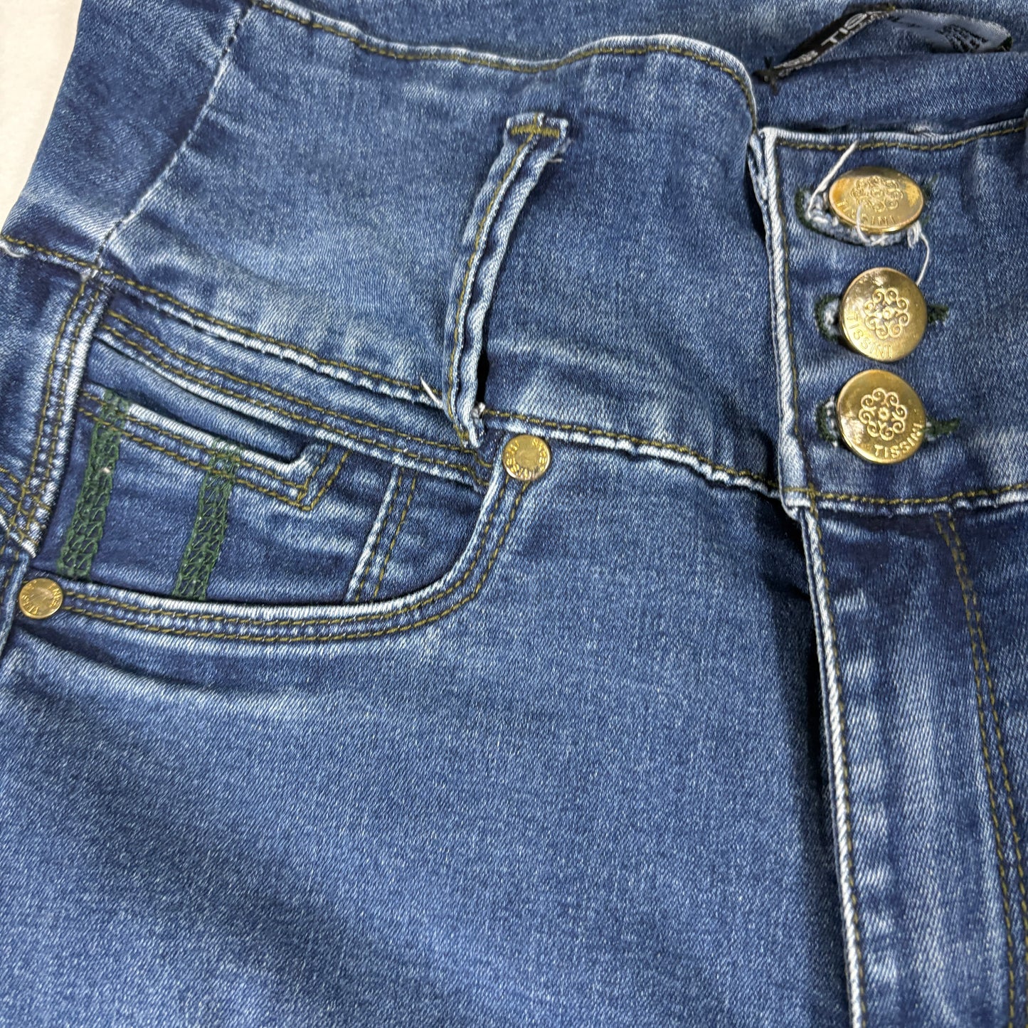 Tissini Womens Jeans Dark Wash Distressed Skinny High Rise Push Up Y2K Size 14