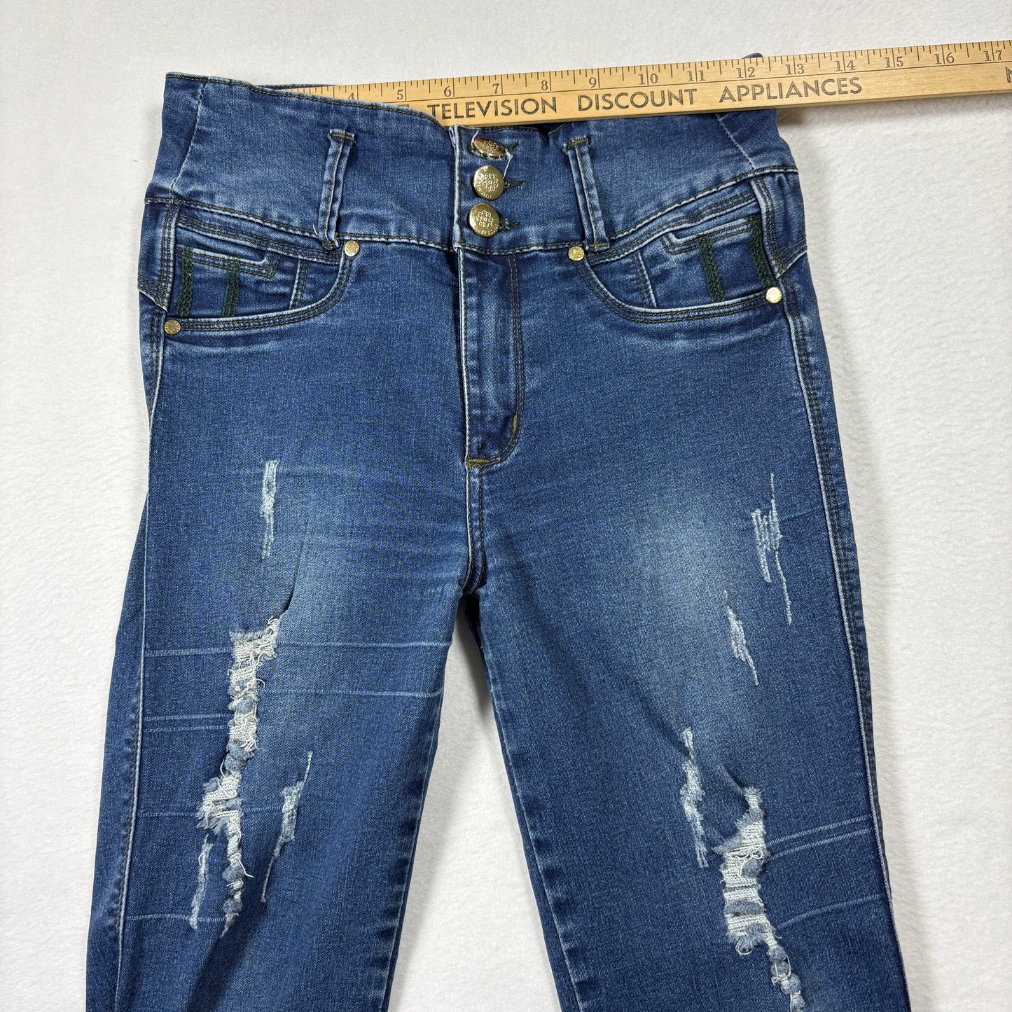 Tissini Womens Jeans Dark Wash Distressed Skinny High Rise Push Up Y2K Size 14