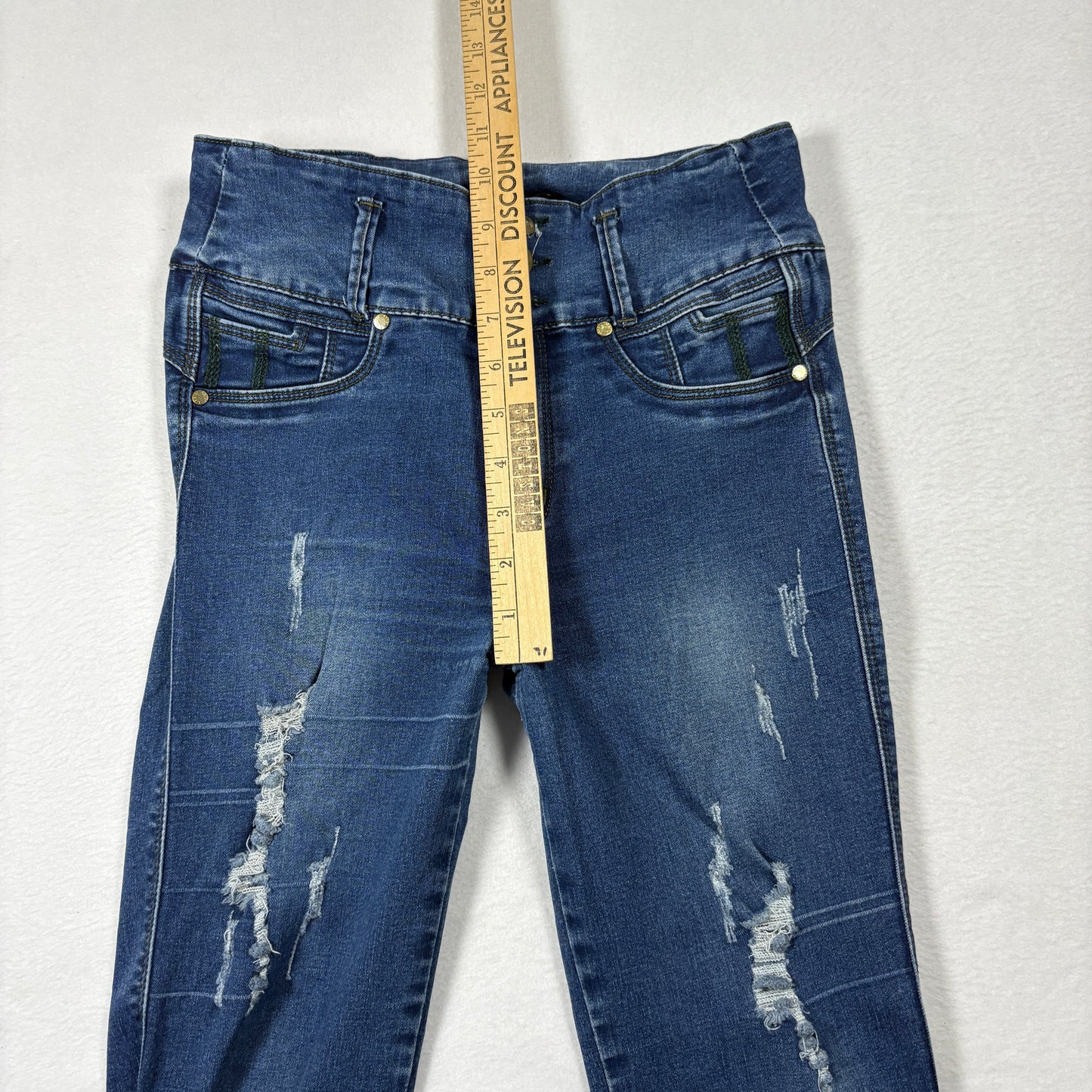 Tissini Womens Jeans Dark Wash Distressed Skinny High Rise Push Up Y2K Size 14
