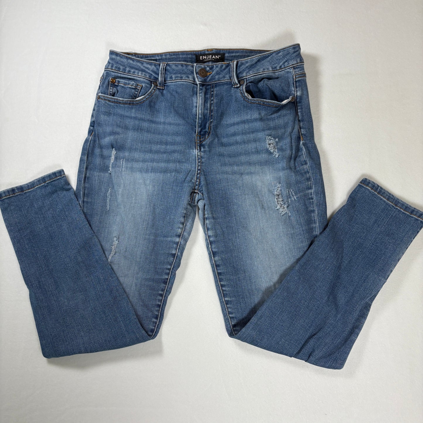 Enjean Denim Co Women’s Jeans 11 Light Wash Distressed Stretch Skinny Slim Fit