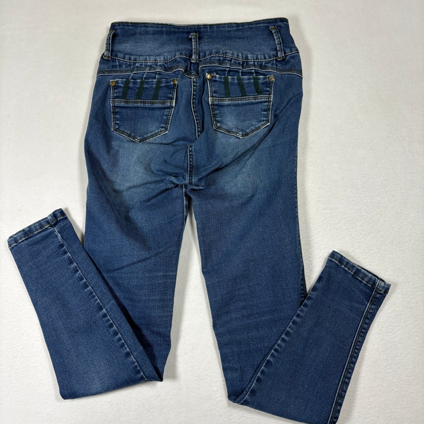 Tissini Womens Jeans Dark Wash Distressed Skinny High Rise Push Up Y2K Size 14