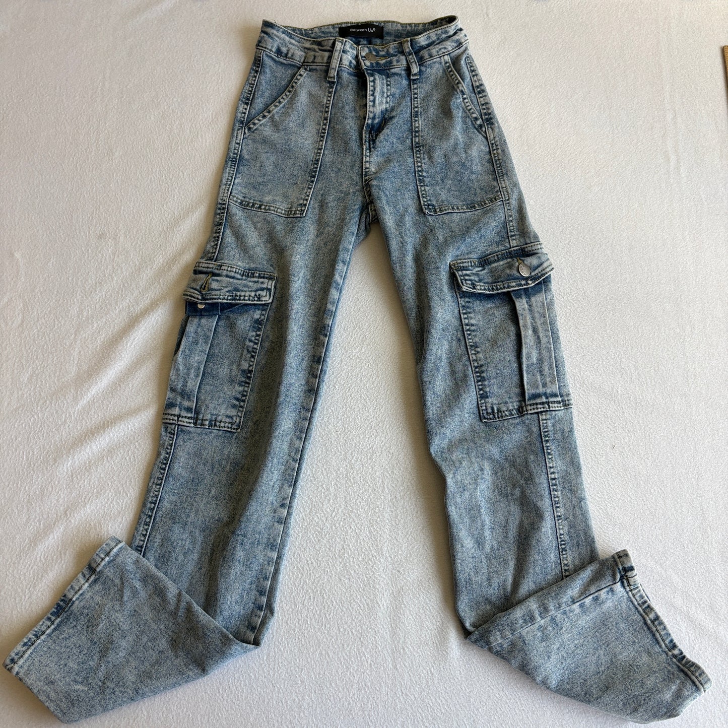 Between Us Womens Cargo Jeans Size 1 Blue Y2K Baggy Utility Pocket Wide Leg Denim