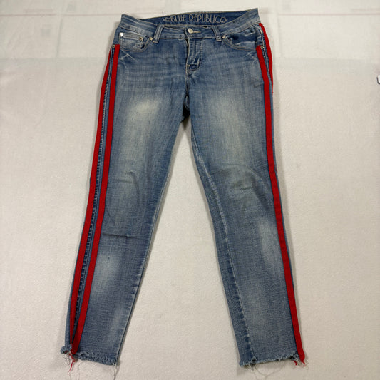 Blue Republic Womens Jeans Size 7 Red Stripe Side Distressed Hem Vintage Look