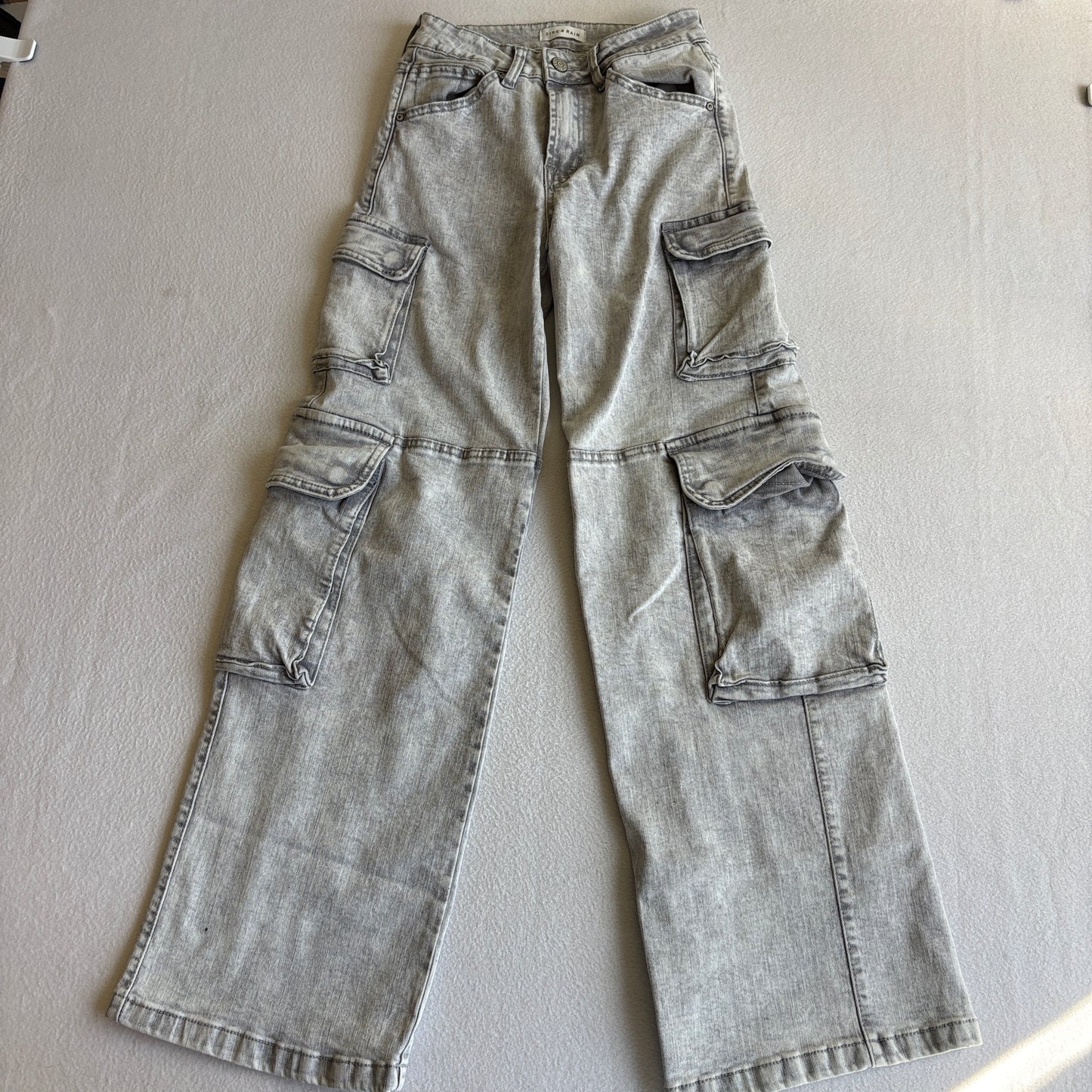 Fire & Rain Womens Cargo Jeans Size 1 Gray Y2K Baggy Utility Pocket Wide Leg Denim
