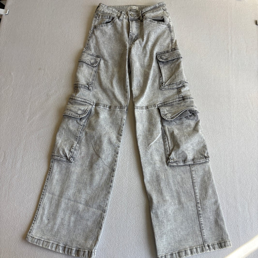 Fire & Rain Womens Cargo Jeans Size 1 Gray Y2K Baggy Utility Pocket Wide Leg Denim