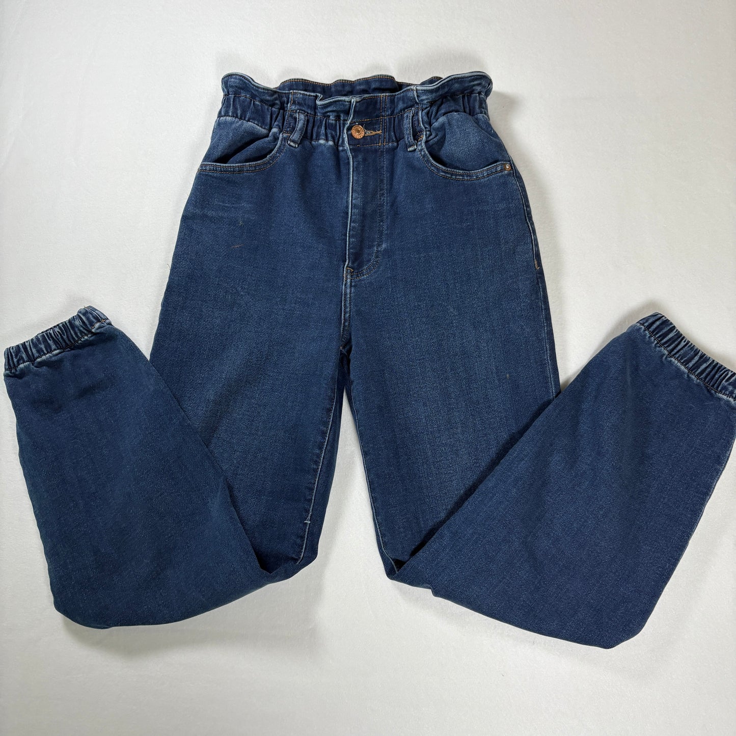 Express Women’s Jogger Jeans 4R Super High Rise Dark Wash Baggy Barrel Leg Denim