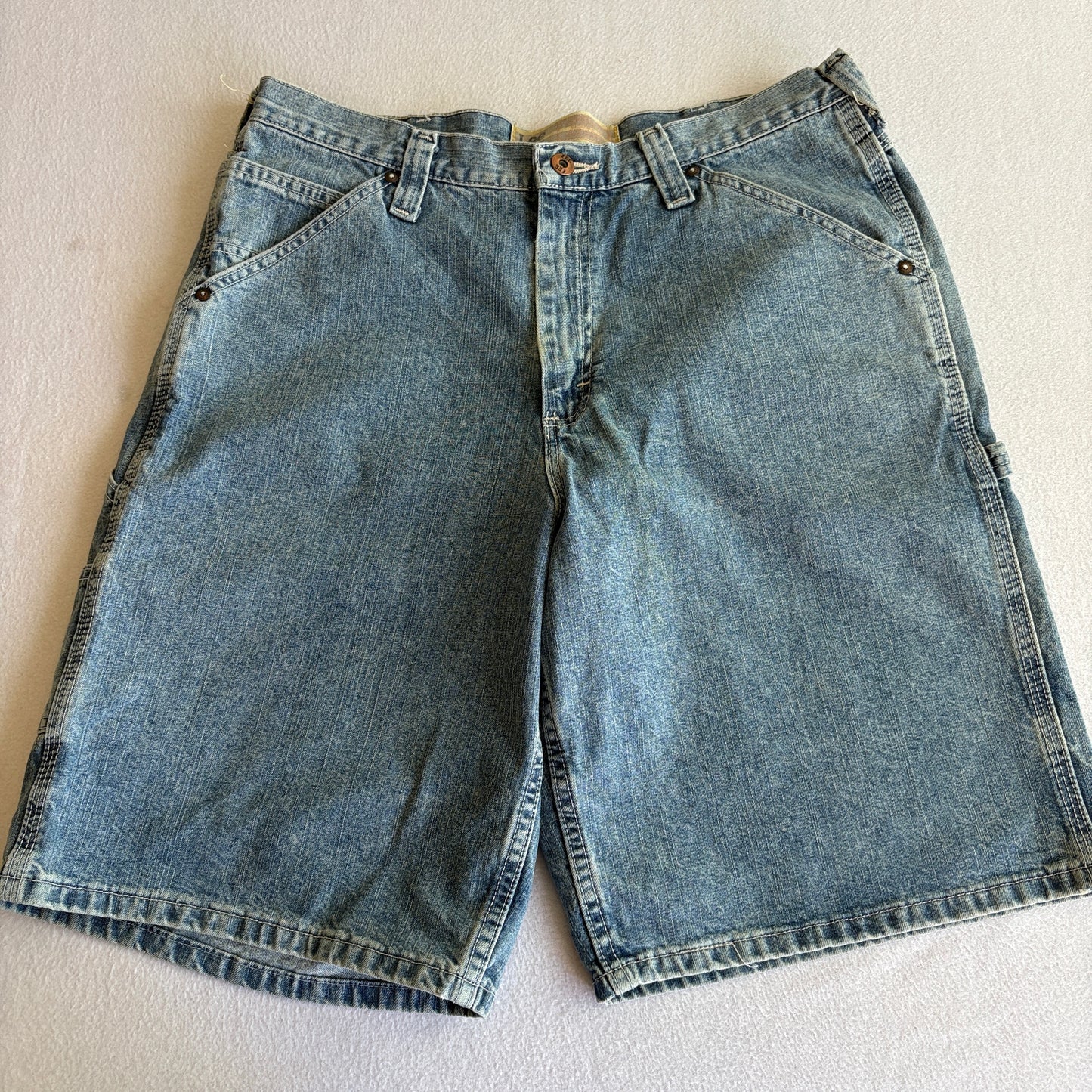 Lee Dungarees Mens W34 Denim Carpenter Shorts Blue Relaxed Baggy Workwear Y2K