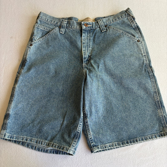 Lee Dungarees Mens W34 Denim Carpenter Shorts Blue Relaxed Baggy Workwear Y2K