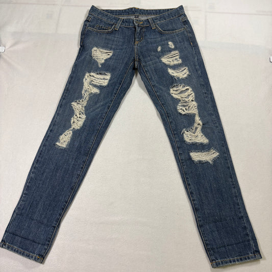 Womens Distressed Jeans Size 25 Blue Made In USA Ripped Denim Grunge Y2K