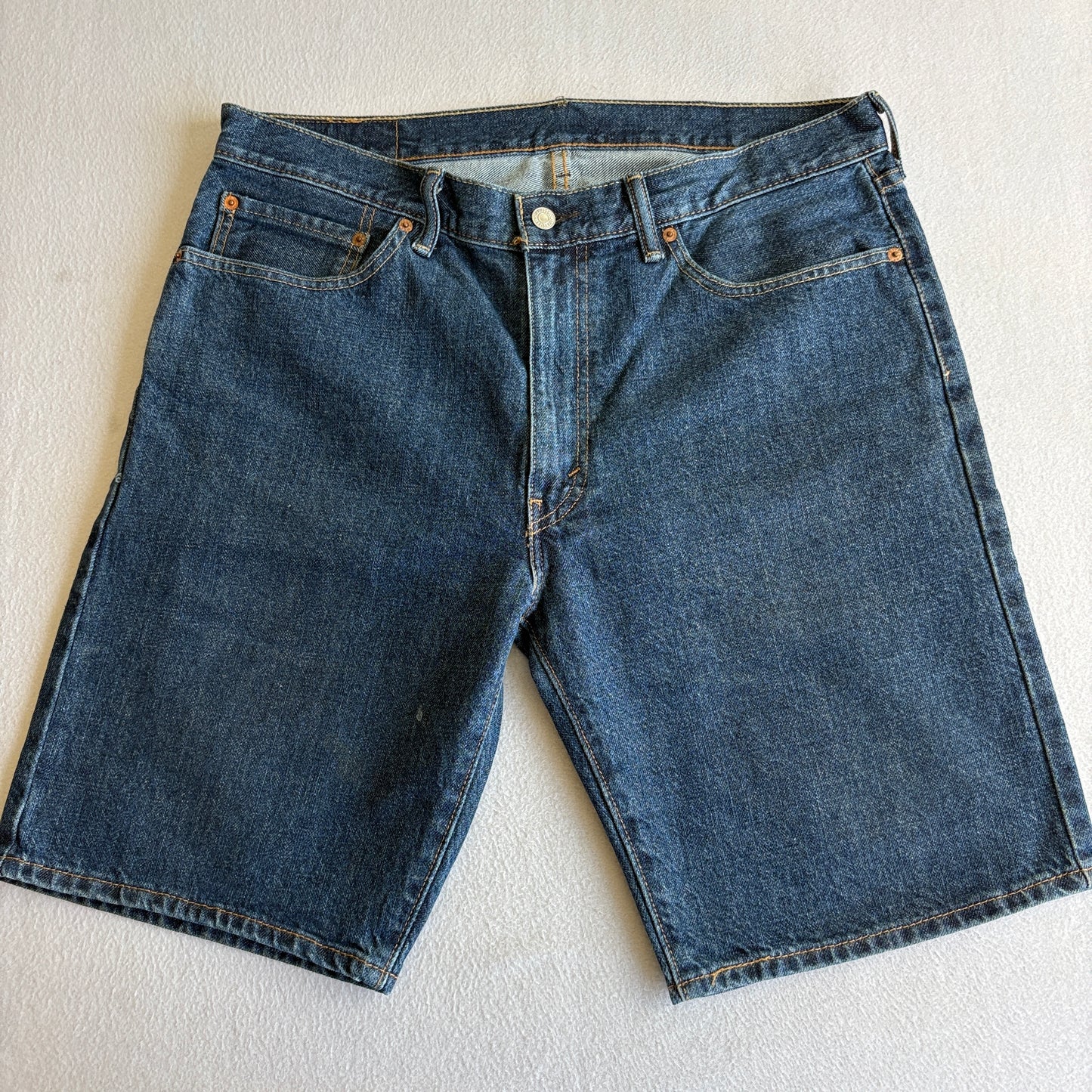 Levis 505 Mens W36 Denim Shorts Blue Regular Fit Straight Leg Jean Shorts Y2K