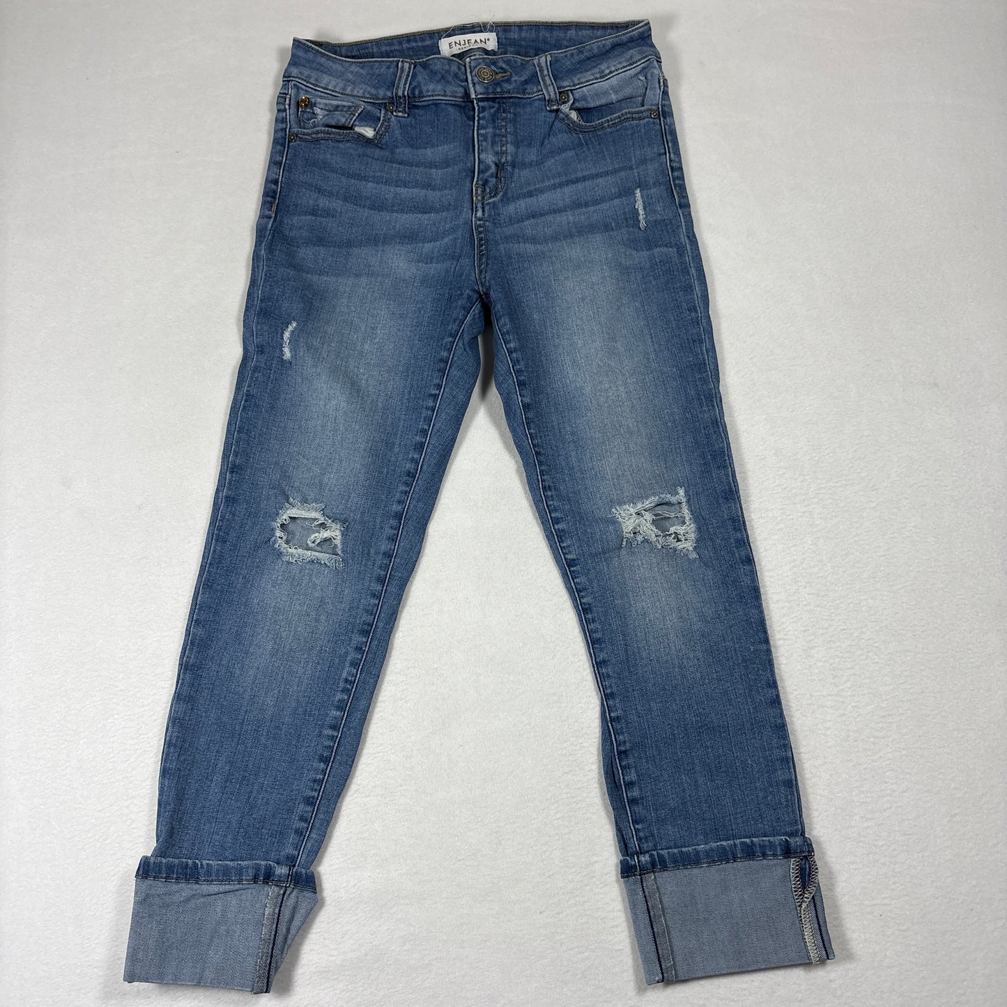 Enjean Womens Jeans 7/28 High Rise Skinny Distressed Blue Denim Y2K Grunge