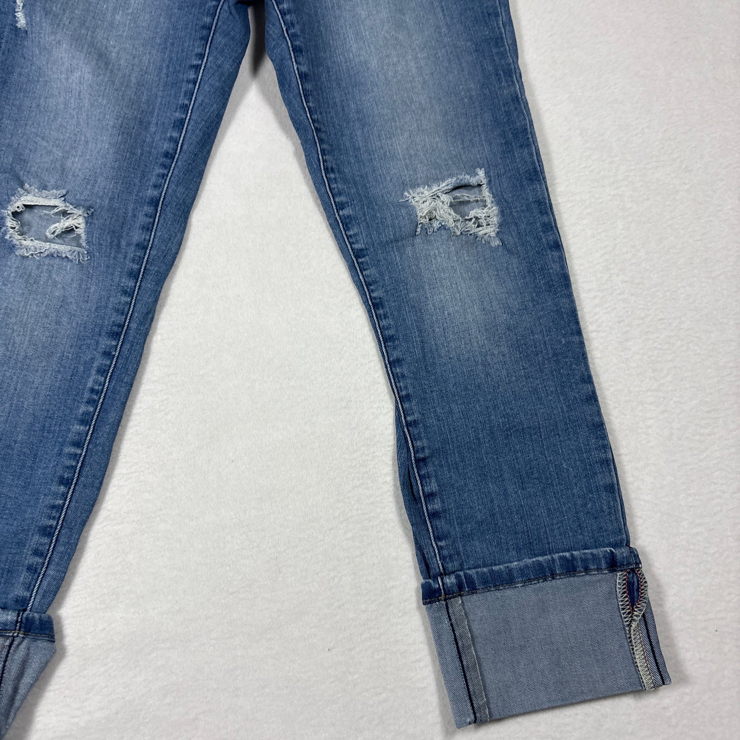 Enjean Womens Jeans 7/28 High Rise Skinny Distressed Blue Denim Y2K Grunge