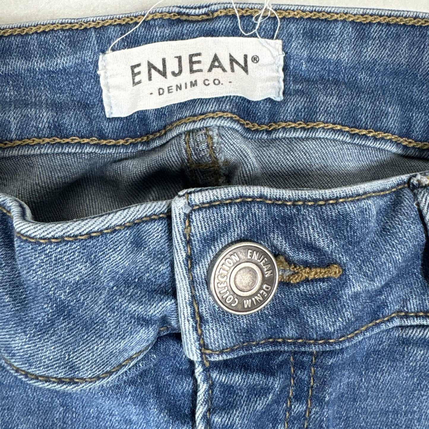 Enjean Womens Jeans 7/28 High Rise Skinny Distressed Blue Denim Y2K Grunge