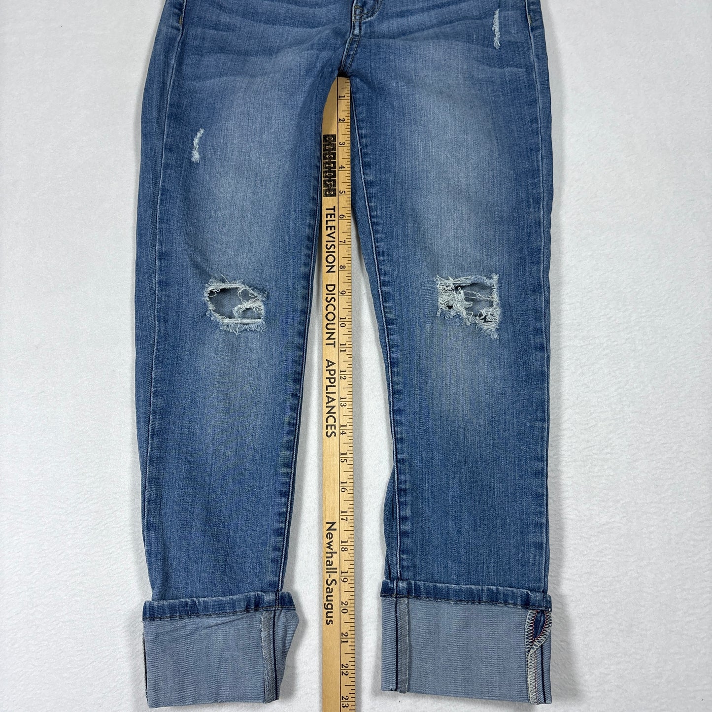 Enjean Womens Jeans 7/28 High Rise Skinny Distressed Blue Denim Y2K Grunge