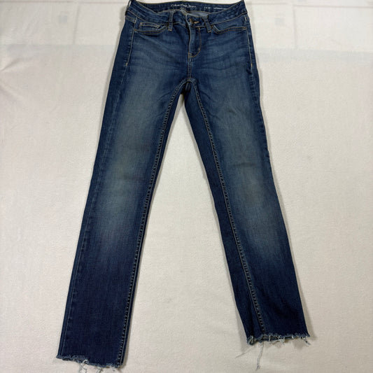 Calvin Klein Jeans Womens Blue Raw Hem Skinny Denim Mid Rise Stretch Size 27