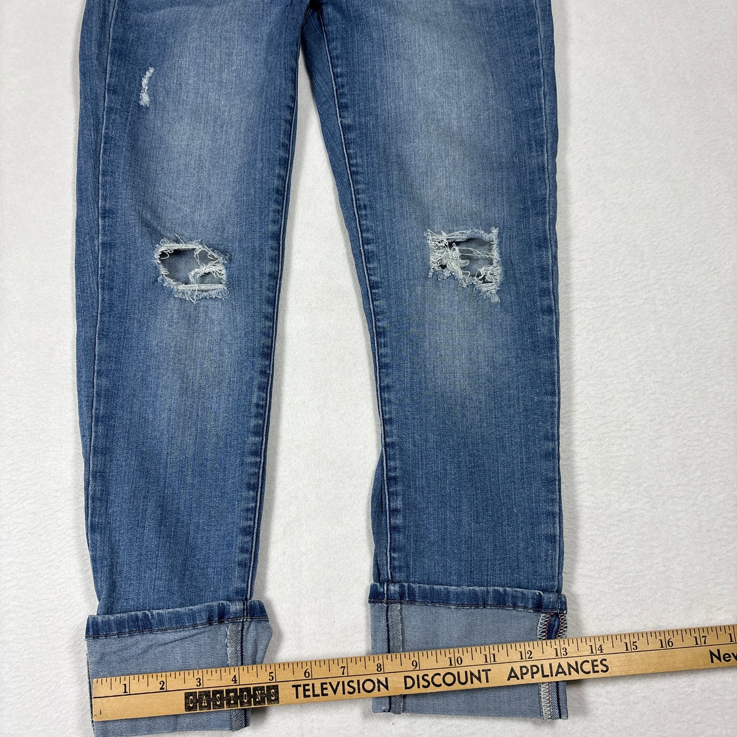 Enjean Womens Jeans 7/28 High Rise Skinny Distressed Blue Denim Y2K Grunge