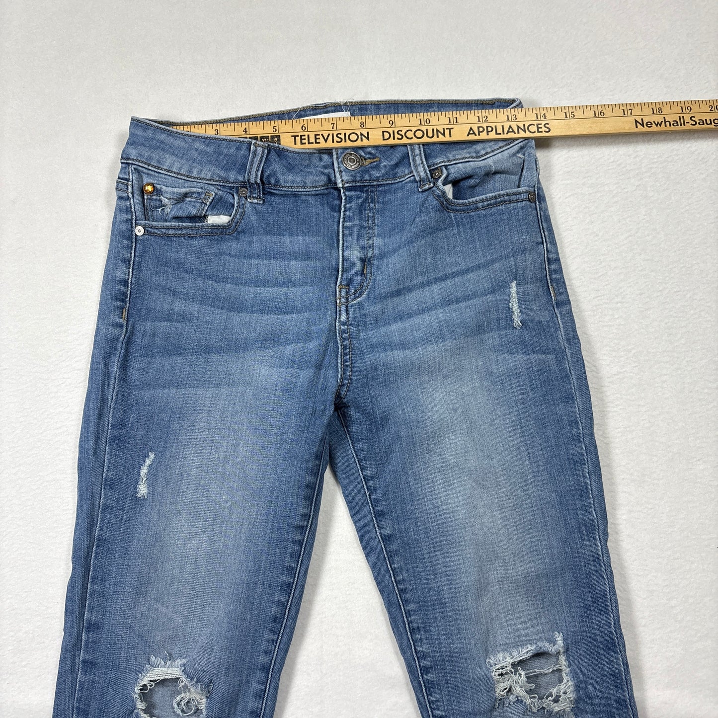 Enjean Womens Jeans 7/28 High Rise Skinny Distressed Blue Denim Y2K Grunge