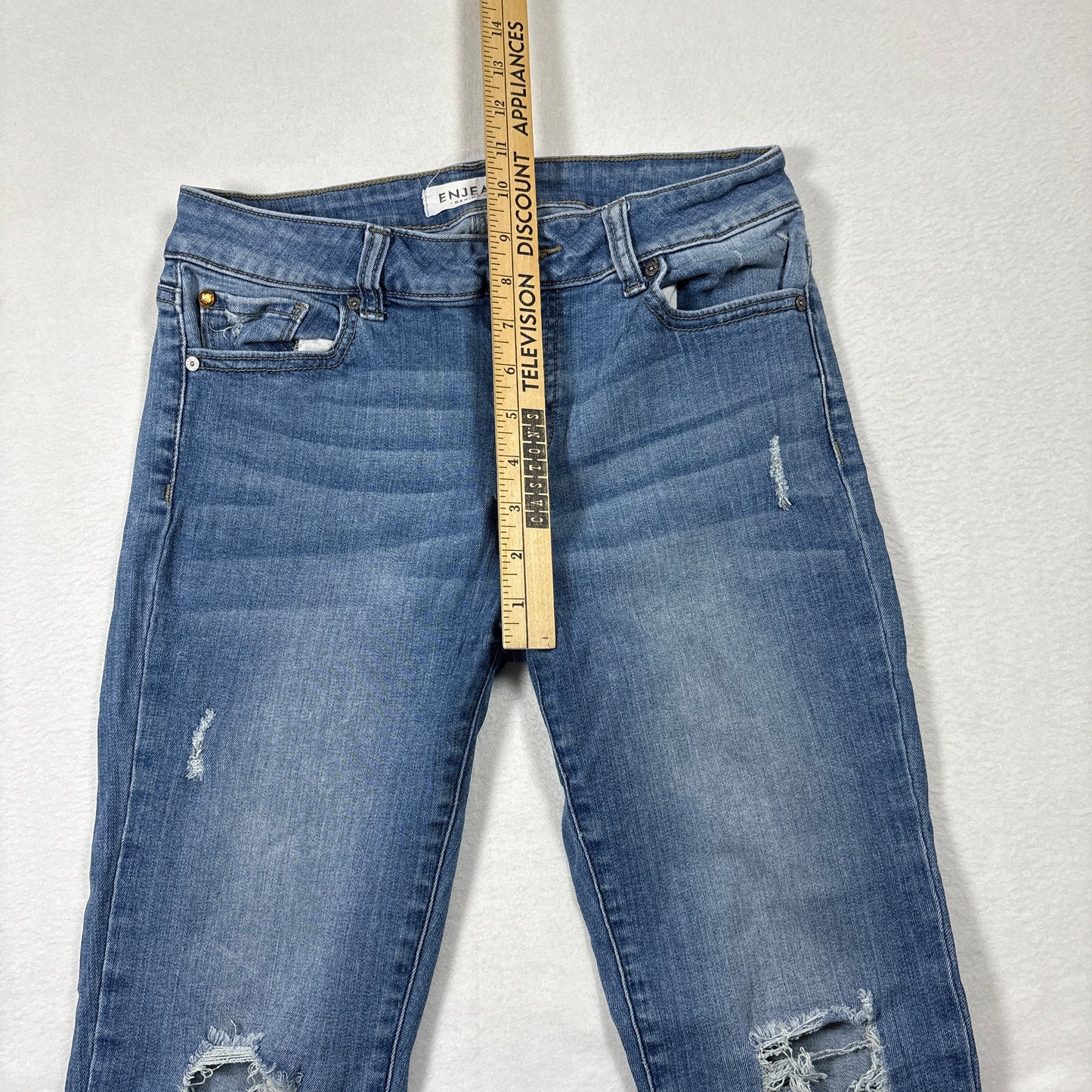Enjean Womens Jeans 7/28 High Rise Skinny Distressed Blue Denim Y2K Grunge