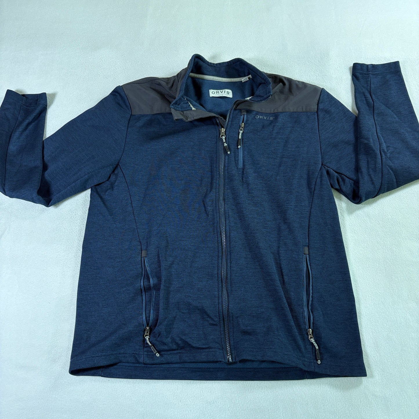 Orvis Fleece Jacket Full Zip Mens L Fits Like Large Blue Outdoor Hiking Coat