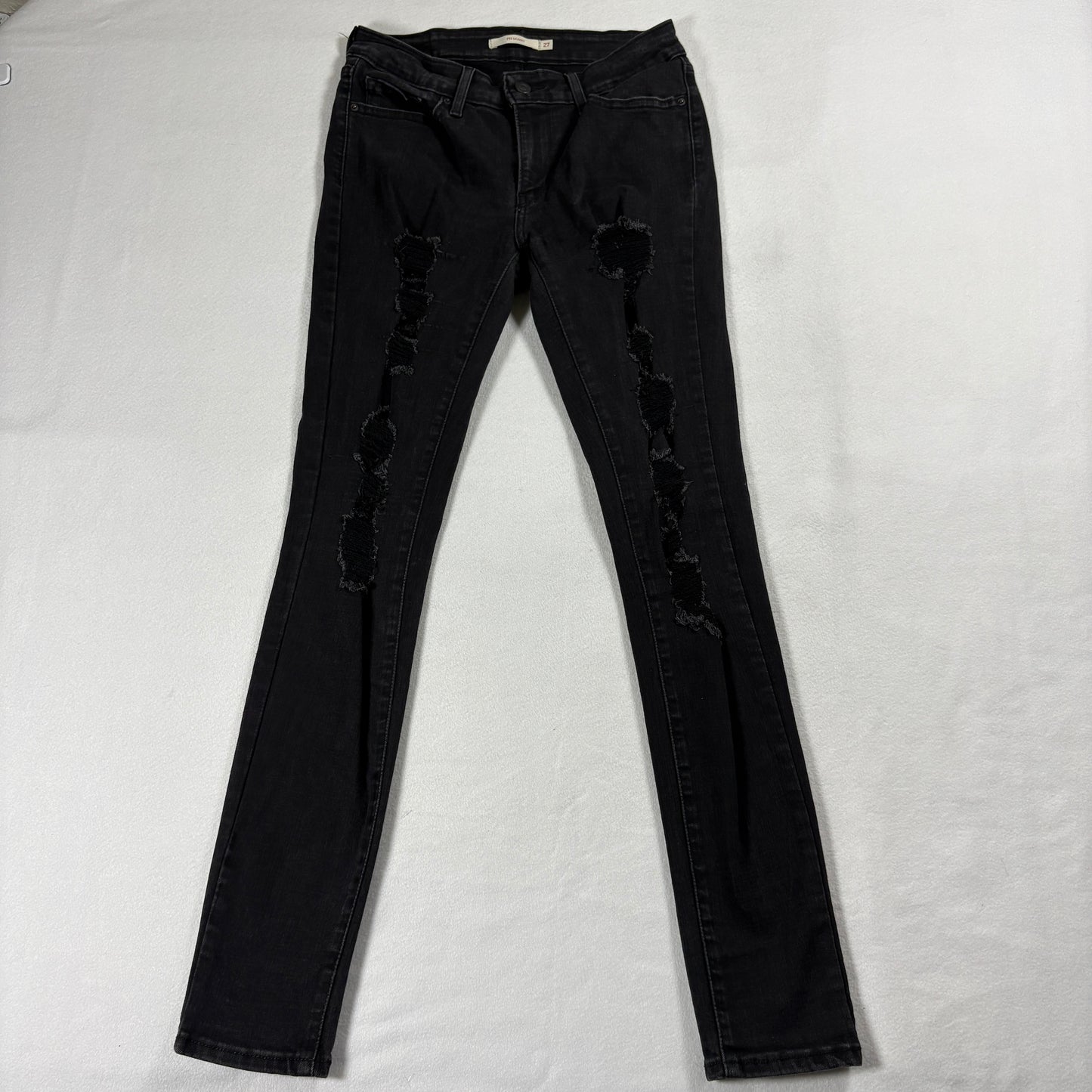 Levis 711 Jeans Womens 27 Black Y2K Skinny Distressed Stretch Denim Streetwear!!