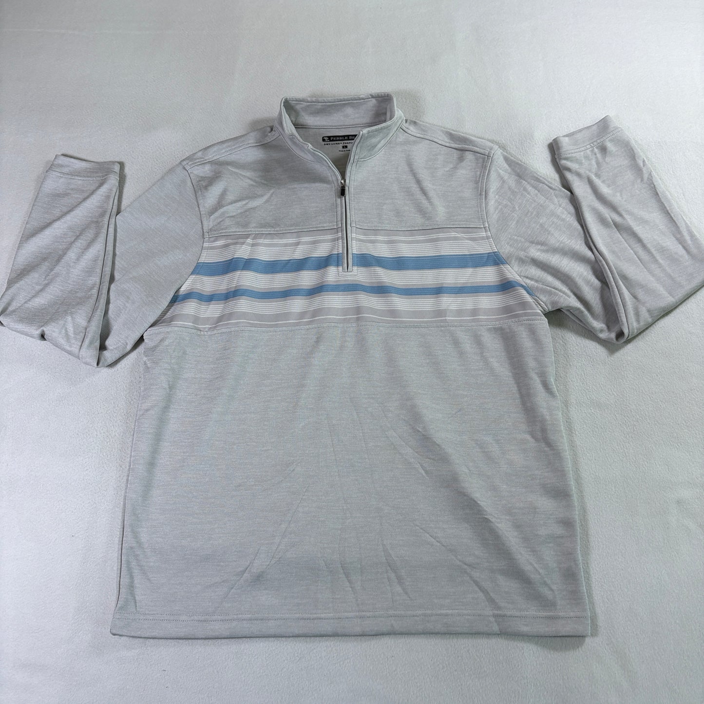 Pebble Beach 1/4 Zip Pullover Mens L Fits Like Large Gray Golf Stripe Shirt