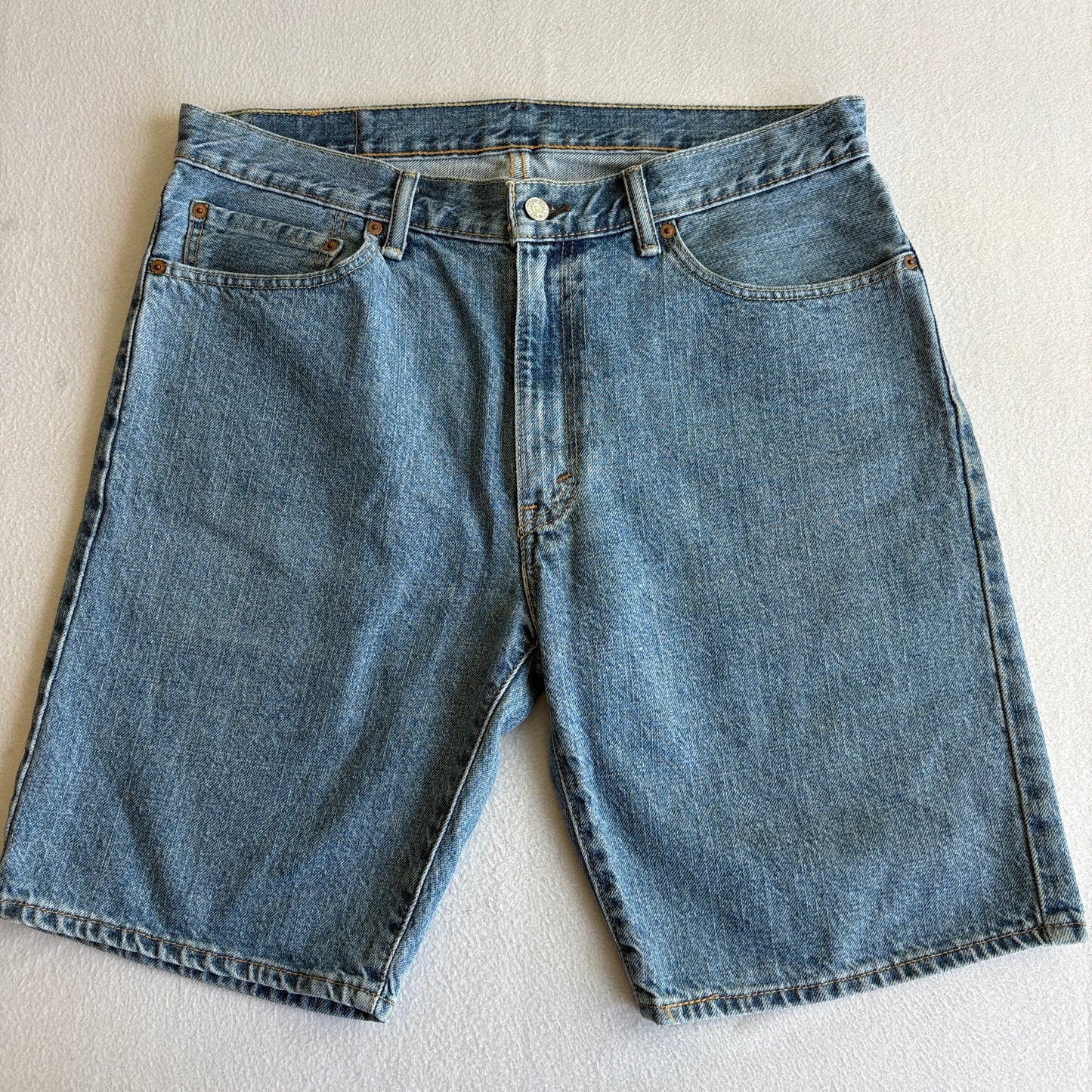 Levis 505 Mens W36 Denim Shorts Blue Regular Fit Straight Leg Jean Shorts Y2K