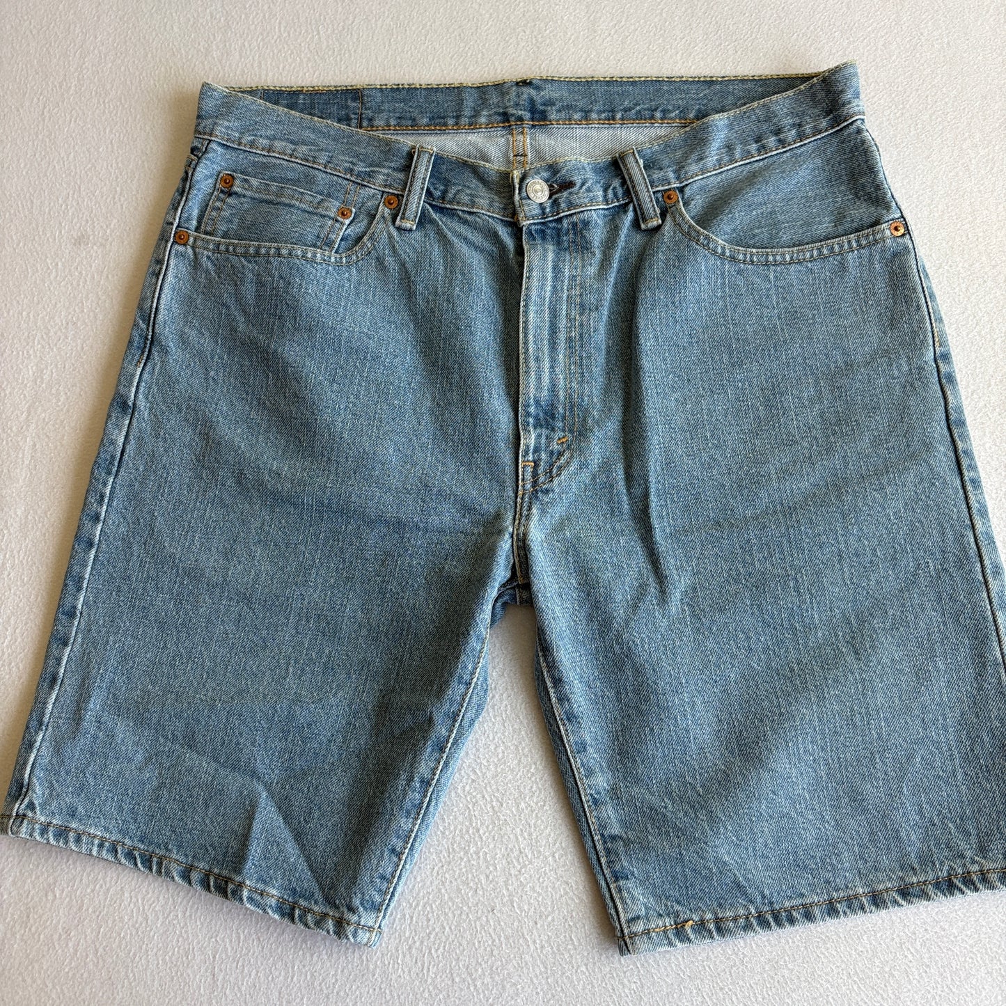 Levis 505 Mens W36 Denim Shorts Light Wash Regular Fit Straight Leg Jean Shorts Y2K