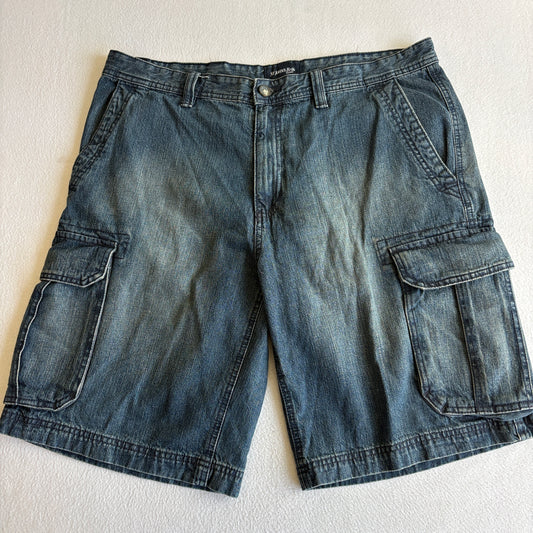 St Johns Bay Mens 36 Denim Cargo Shorts Blue Relaxed Fit Y2K Utility Pocket Shorts
