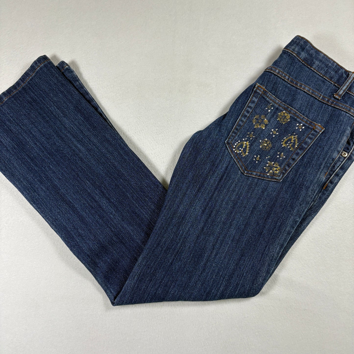 Crest Jeans Womens 7/8 Blue Denim Bootcut Y2K 90s Vintage Rhinestone Studded