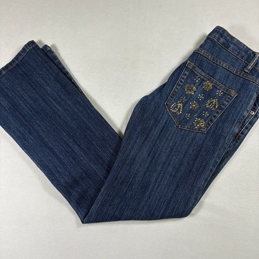 Crest Jeans Womens 7/8 Blue Denim Bootcut Y2K 90s Vintage Rhinestone Studded