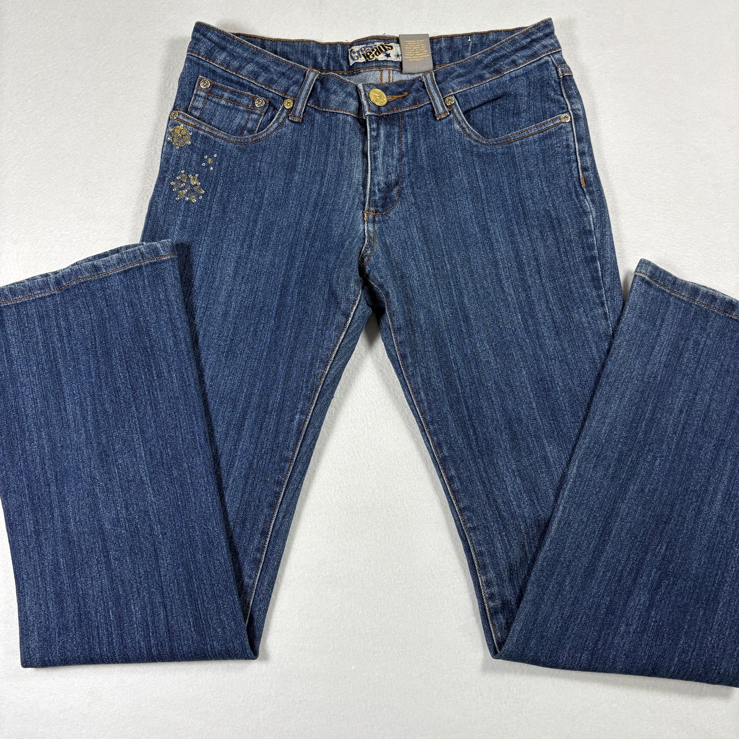 Crest Jeans Womens 7/8 Blue Denim Bootcut Y2K 90s Vintage Rhinestone Studded