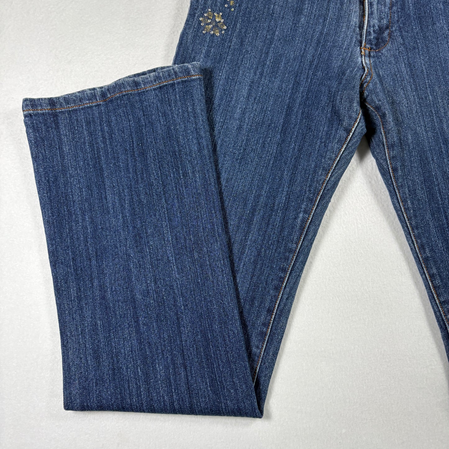 Crest Jeans Womens 7/8 Blue Denim Bootcut Y2K 90s Vintage Rhinestone Studded