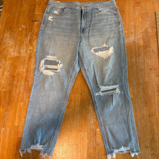 AE Mom Jeans Distressed Ripped Cropped American Eagle 14 Short Fits Like 35x25