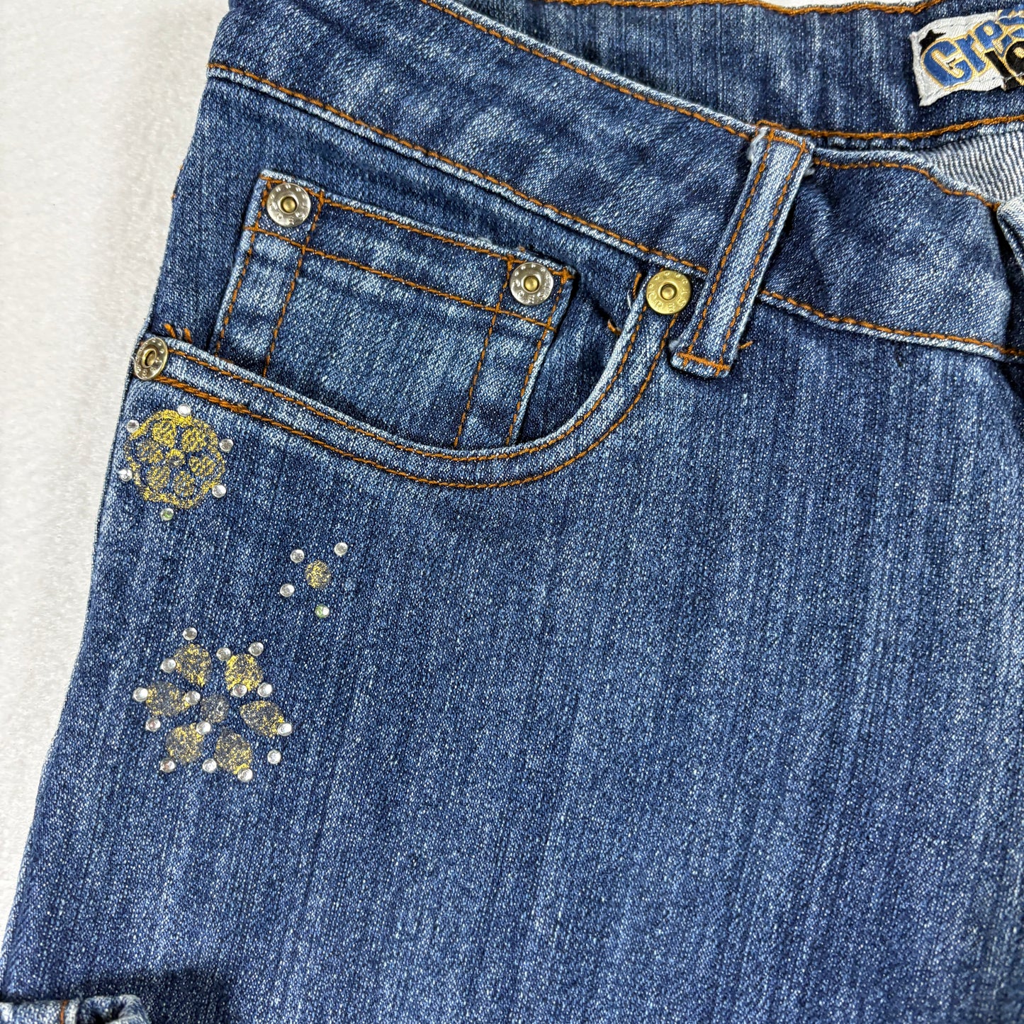 Crest Jeans Womens 7/8 Blue Denim Bootcut Y2K 90s Vintage Rhinestone Studded