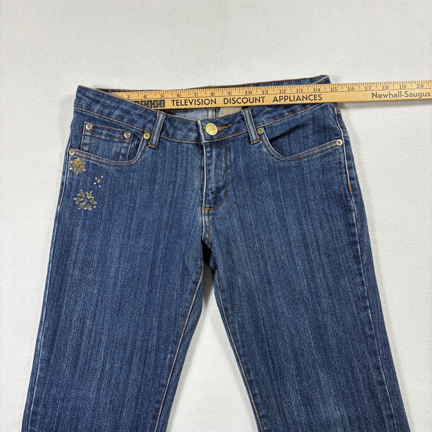 Crest Jeans Womens 7/8 Blue Denim Bootcut Y2K 90s Vintage Rhinestone Studded