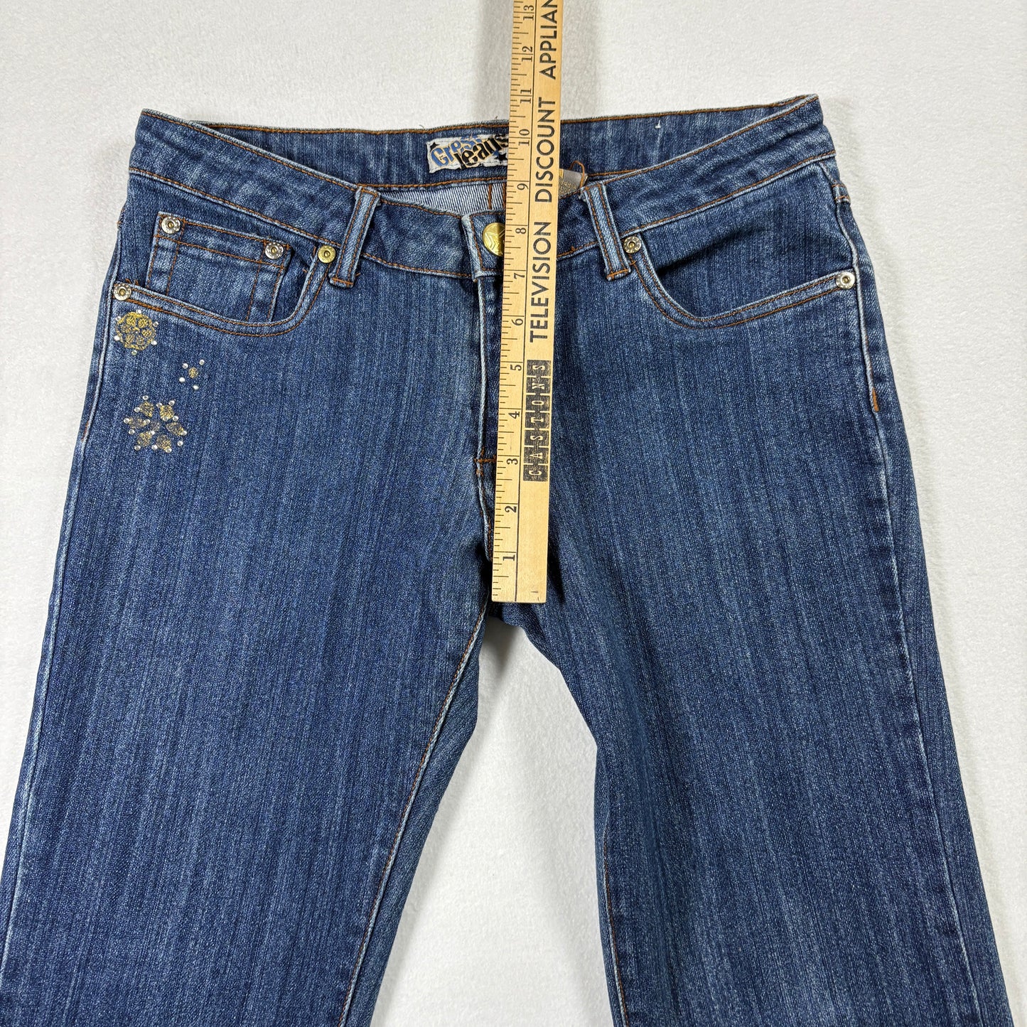 Crest Jeans Womens 7/8 Blue Denim Bootcut Y2K 90s Vintage Rhinestone Studded