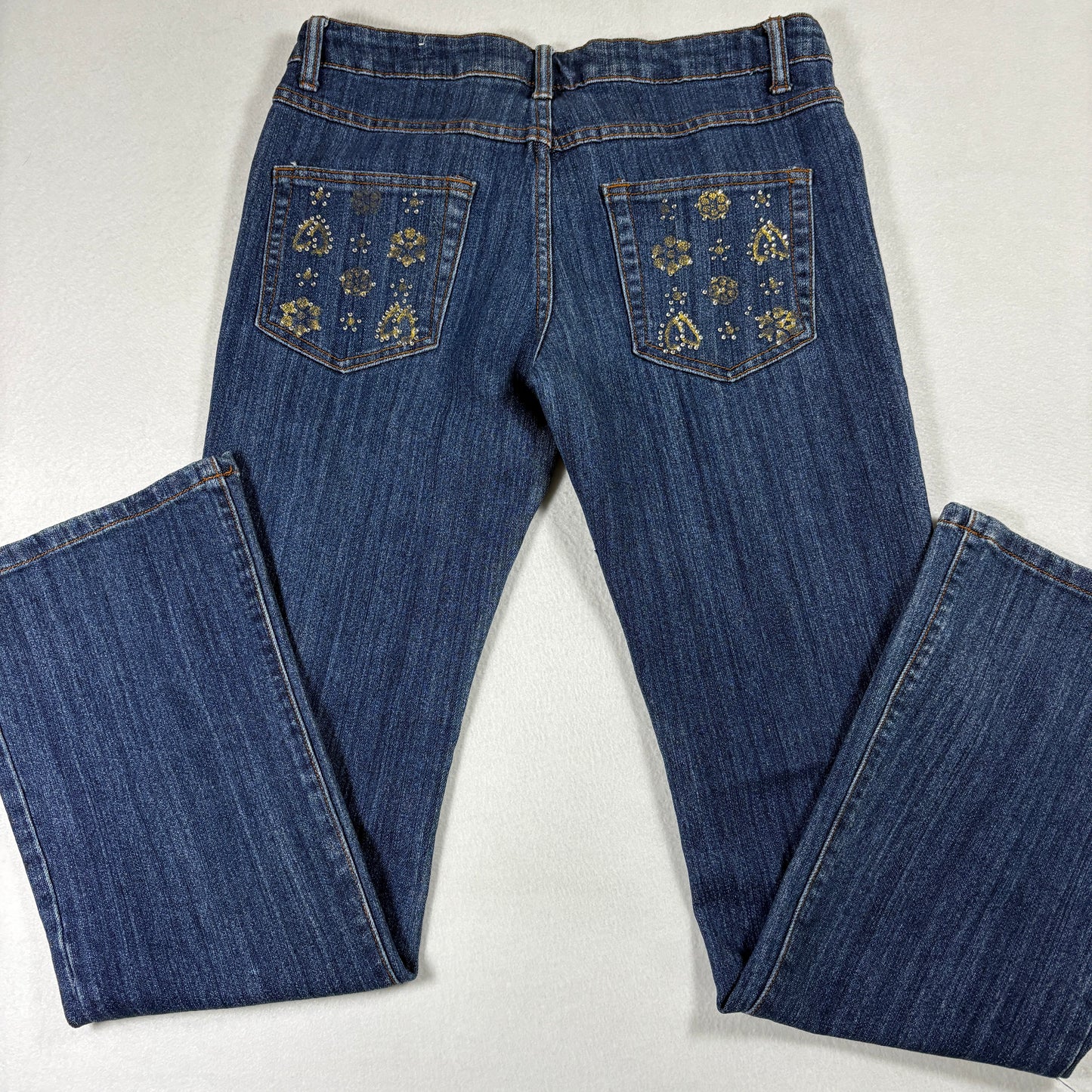 Crest Jeans Womens 7/8 Blue Denim Bootcut Y2K 90s Vintage Rhinestone Studded