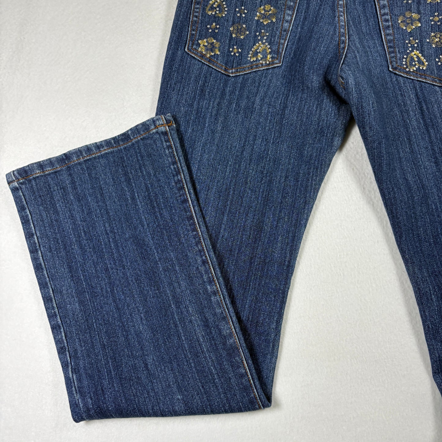 Crest Jeans Womens 7/8 Blue Denim Bootcut Y2K 90s Vintage Rhinestone Studded