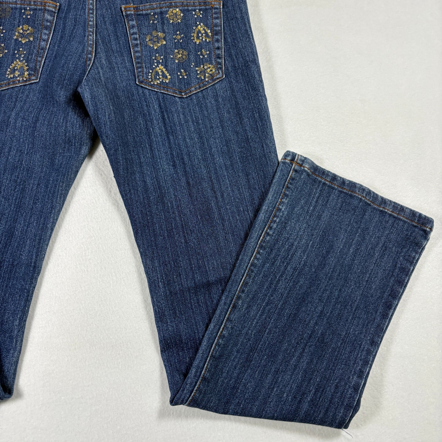 Crest Jeans Womens 7/8 Blue Denim Bootcut Y2K 90s Vintage Rhinestone Studded
