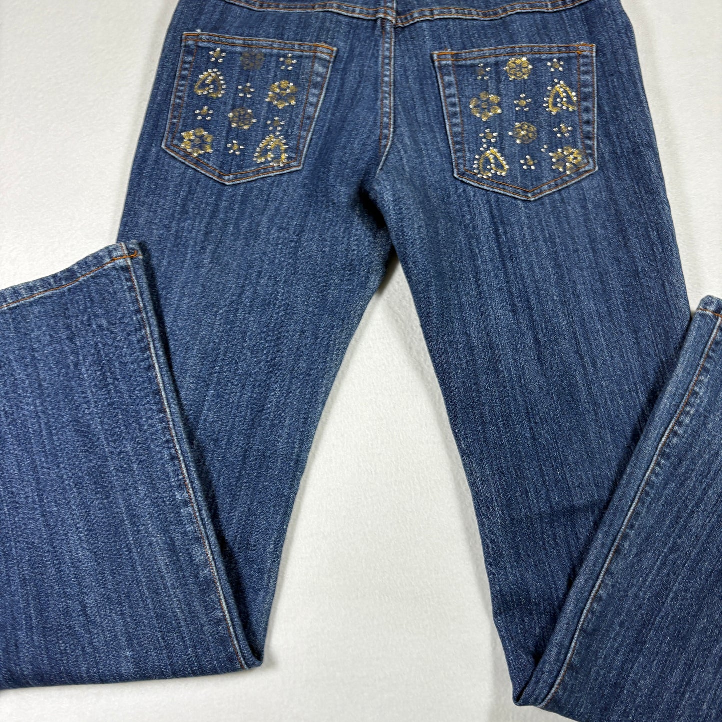 Crest Jeans Womens 7/8 Blue Denim Bootcut Y2K 90s Vintage Rhinestone Studded