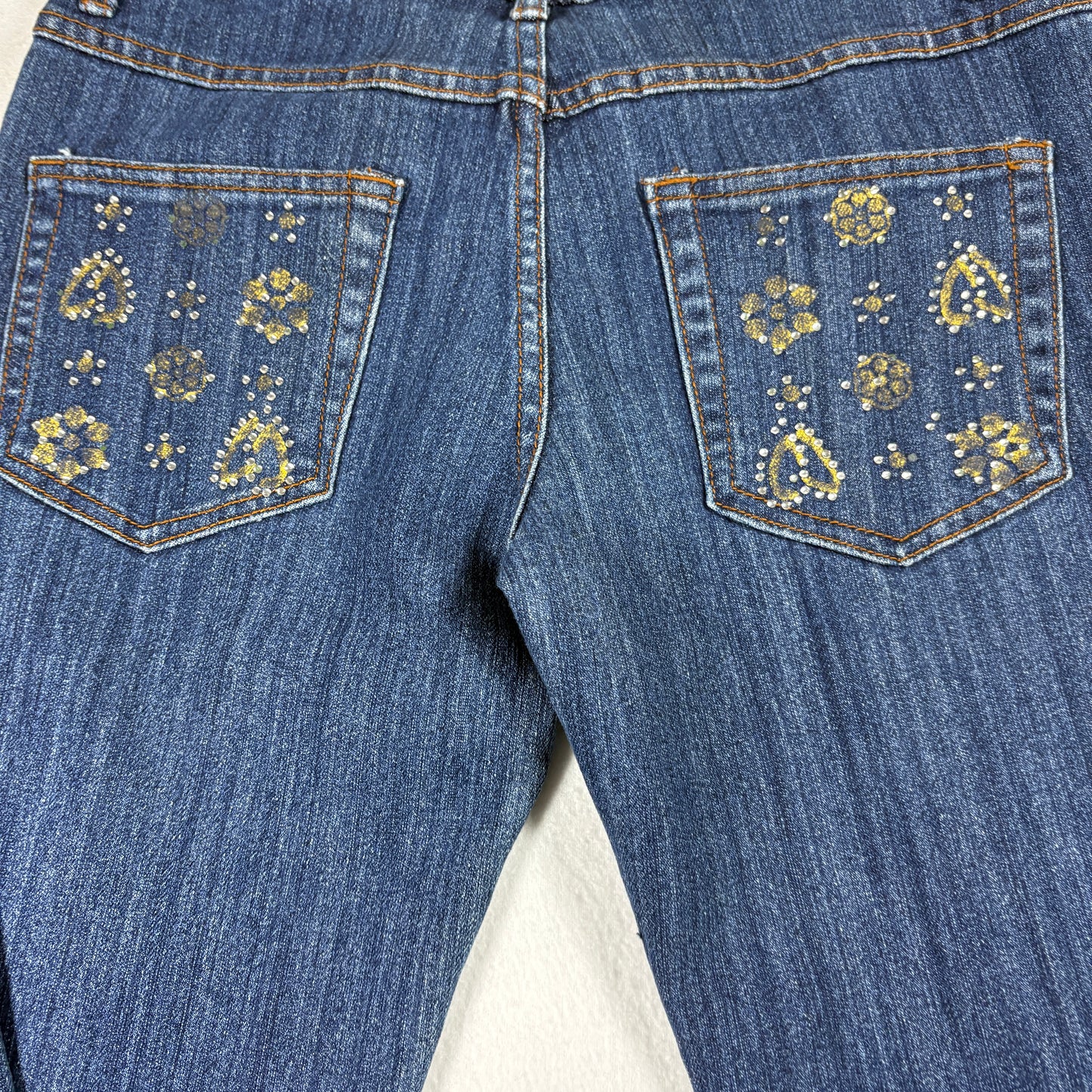 Crest Jeans Womens 7/8 Blue Denim Bootcut Y2K 90s Vintage Rhinestone Studded