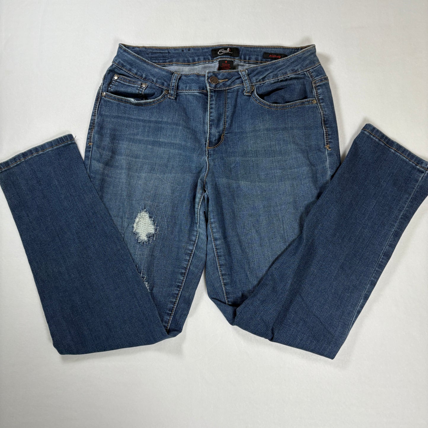 Earl Jeans Skinny Distressed Blue Denim Womens 8 Ripped Stretch Jeggings Baggy Fit